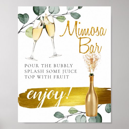 Bruids brunch botanische groene mimosa bar bord poster (Voorkant)