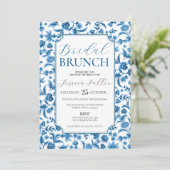 Bruids Brunch Chintz Blauw & Wit Bloemen Ditsy Kaart (Staand voorkant)