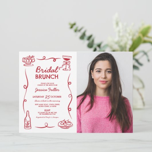 Bruids brunch grillige hand getekend foto Frans Kaart (Staand voorkant)