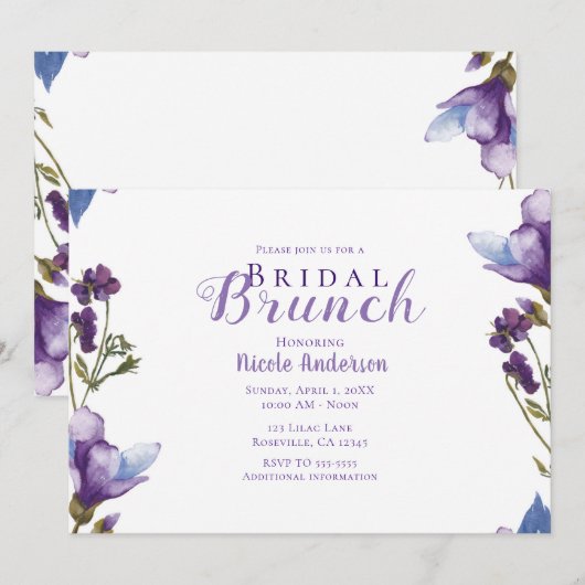 Bruids Brunch Lente Bloemen Paarse Bloemen Modern Kaart (Voorkant / Achterkant)