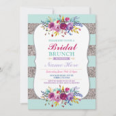 Bruids Brunch Nodig Zilveren Glitter Mint Floral Kaart (Voorkant)