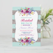 Bruids Brunch Nodig Zilveren Glitter Mint Floral Kaart (Staand voorkant)