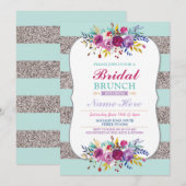 Bruids Brunch Nodig Zilveren Glitter Mint Floral Kaart (Voorkant / Achterkant)