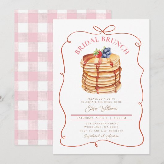 Bruids brunch pannenkoek rode Conquette grillig Kaart (Voorkant / Achterkant)