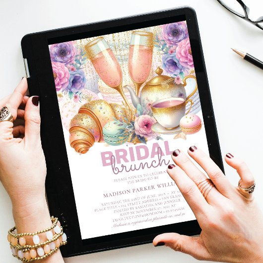 Bruids Brunch Pastel Roze turquoise Gouden Glitter Kaart