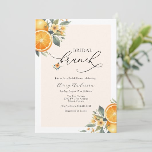 Bruids Brunch Sinaasappel Bruiloft Douche Uitnodig Kaart (Staand voorkant)
