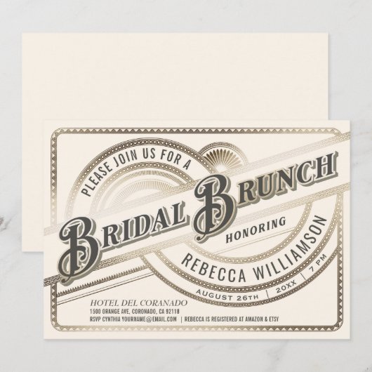 Bruids Brunch Uitnodigingen - Retro Gold Folie (Voorkant / Achterkant)