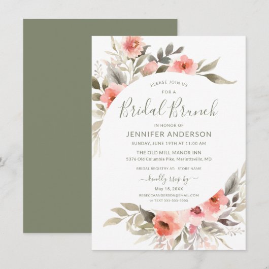 Bruids Brunch Waterverf Blush Roos Krans Kaart (Voorkant / Achterkant)