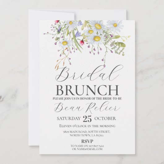 Bruids Brunch Wildbloemen Daisy Stijlvolle bloemen Kaart (Voorkant)