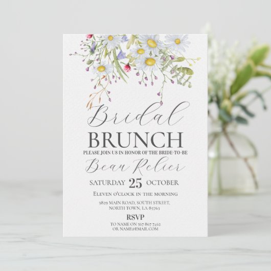 Bruids Brunch Wildbloemen Daisy Stijlvolle bloemen Kaart (Staand voorkant)