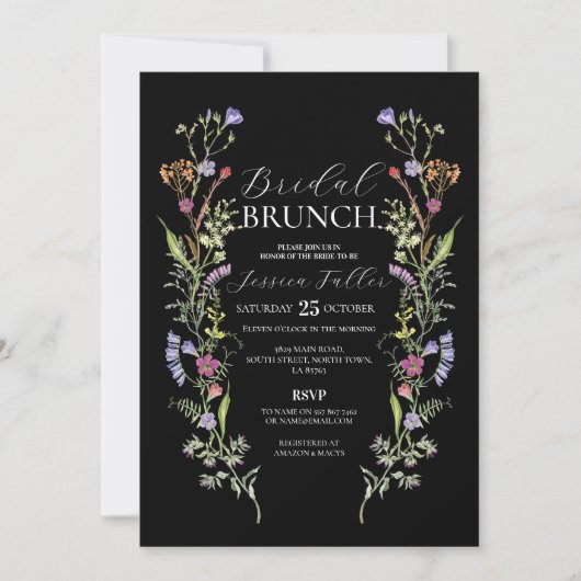 Bruids Brunch Wildflowers Floral Ditsy Dark Kaart (Voorkant)