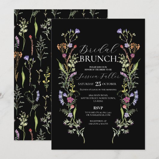 Bruids Brunch Wildflowers Floral Ditsy Dark Kaart (Voorkant / Achterkant)