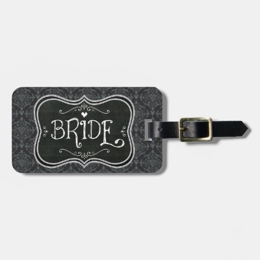 Bruid's Damast Krijtbord Bagage Label (Voorkant horizontaal)