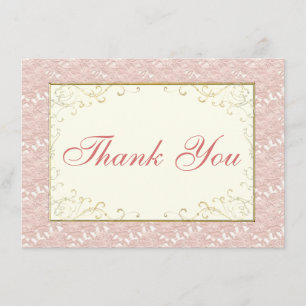 Bruids Dank u kaart Roze kant, Ivoor, Goud