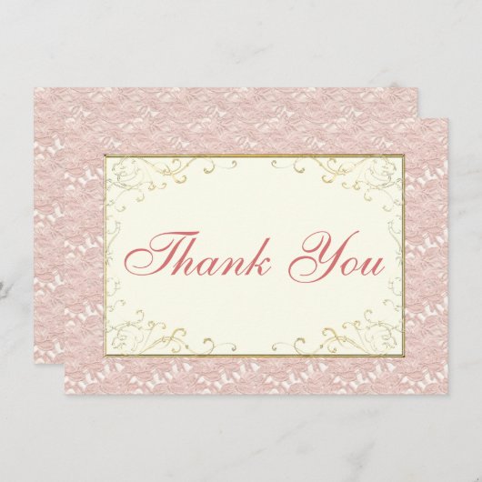 Bruids Dank u kaart Roze kant, Ivoor, Goud (Voorkant / Achterkant)
