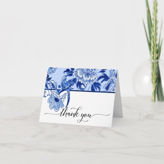 Bruids Dank u Sky Blue Bird Floral Chinoiserie Bedankkaart (Voorkant)