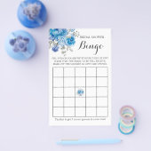 Bruids douche bingo blauwe bloem spelkaart flyer (Enkel)