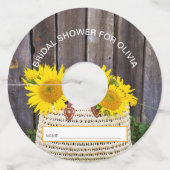 Bruids douche mand met zonnebloemen in landelijke wijnglaslabel (Voorkant)