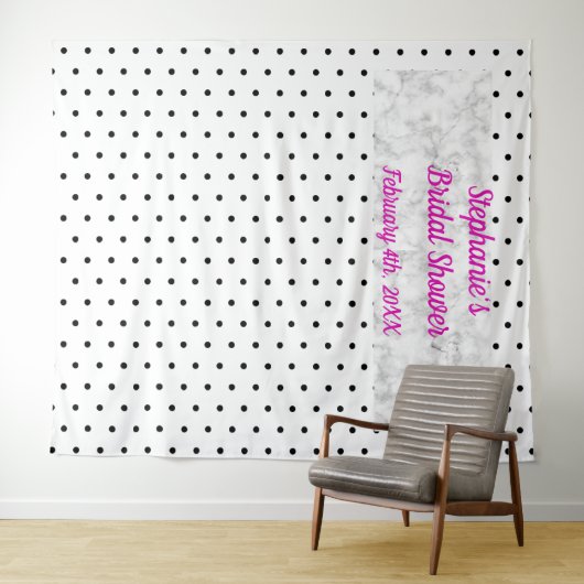 Bruids douche Monogram Naam Stippen Marmer Cool Wandkleed (In Situ (horizontaal))