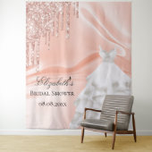 Bruids douche roze goud witte bruidsjurk naam wandkleed (In situ)