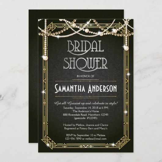 Bruids Douche uitnodiging / Art Deco (Voorkant / Achterkant)