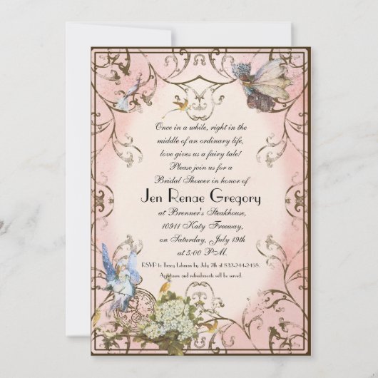 bruids douche uitnodiging betoverde faerie prinses (Achterkant)