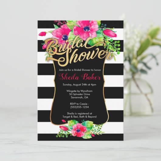 Bruids Douche Uitnodiging - Bloemen Gestreept (Staand voorkant)