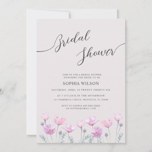 Bruids Douche Uitnodiging delicate bloemen. (Voorkant)