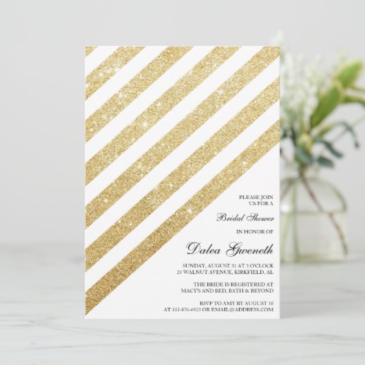 Bruids Douche Uitnodiging - Glitter en Goud (Staand voorkant)