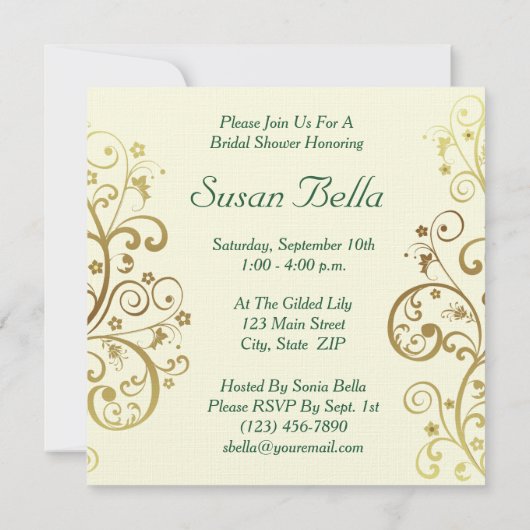 Bruids Douche Uitnodiging - Gouden wervelingen & D (Achterkant)