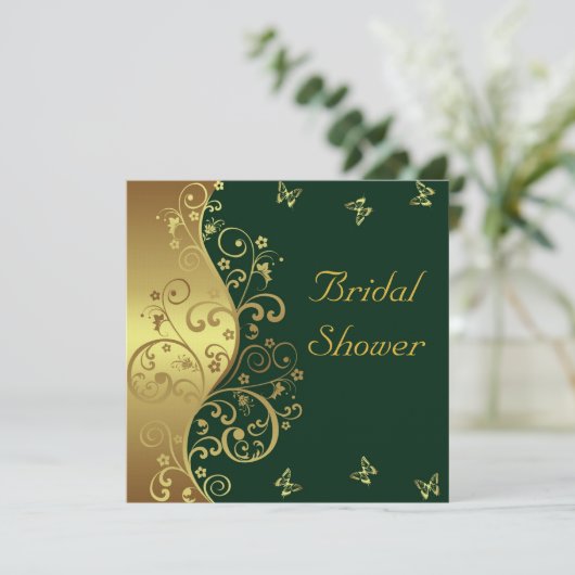 Bruids Douche Uitnodiging - Gouden wervelingen & D (Staand voorkant)