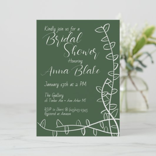 Bruids douche uitnodiging - groen ontwerp (Staand voorkant)