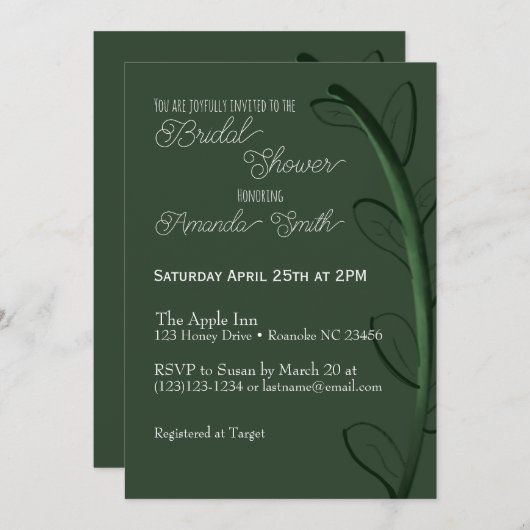 Bruids douche uitnodiging groen ontwerp (Voorkant / Achterkant)