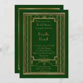 Bruids Douche uitnodiging, grote Gatsby goud groen Kaart (Voorkant / Achterkant)