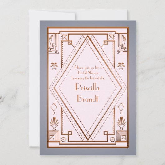 Bruids Douche uitnodiging, grote Gatsby, goud roze Kaart (Voorkant)