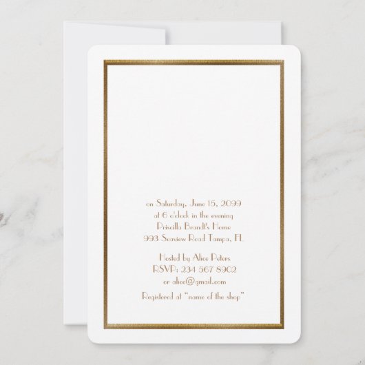 Bruids Douche uitnodiging, grote Gatsby goud wit Kaart (Achterkant)