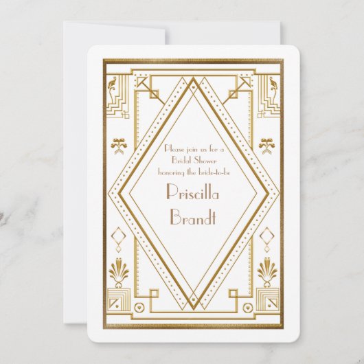 Bruids Douche uitnodiging, grote Gatsby goud wit Kaart (Voorkant)