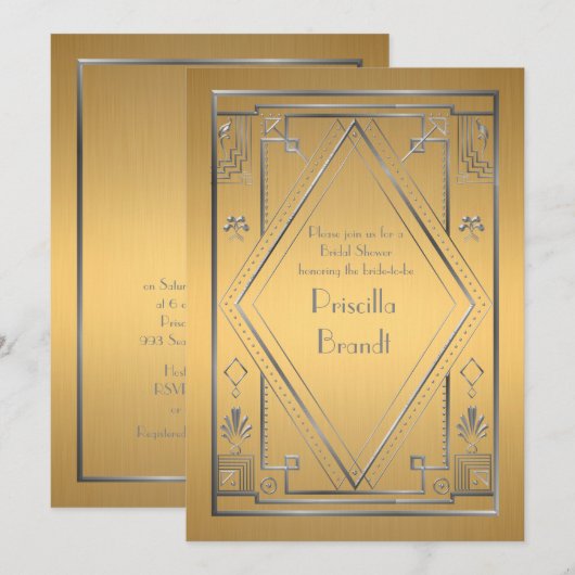 Bruids Douche uitnodiging, grote Gatsby, goud & zi Kaart (Voorkant / Achterkant)