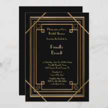 Bruids Douche uitnodiging, grote Gatsby goud zwart