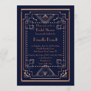 Bruids Douche uitnodiging, grote Gatsby, marine, r Kaart