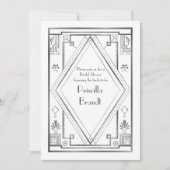 Bruids Douche uitnodiging, grote Gatsby, wit zilve Kaart (Voorkant)