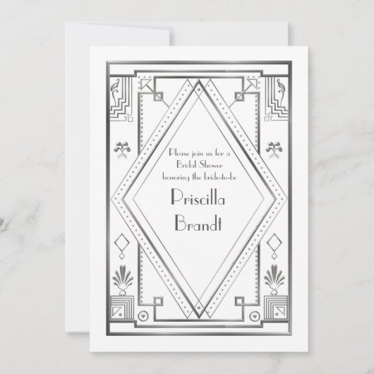 Bruids Douche uitnodiging, grote Gatsby, wit zilve Kaart (Voorkant)