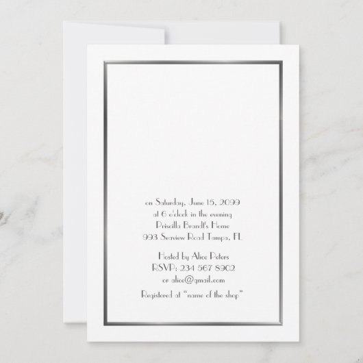 Bruids Douche uitnodiging, grote Gatsby, wit zilve Kaart (Achterkant)