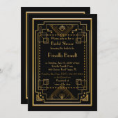 Bruids Douche uitnodiging, grote Gatsby, zwart, go Kaart (Voorkant / Achterkant)