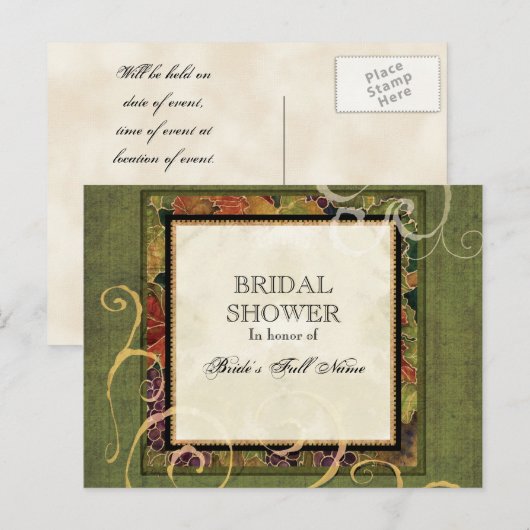 Bruids Douche Uitnodiging Herfst Druivenblad Briefkaart (Voorkant / Achterkant)