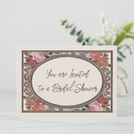 Bruids Douche uitnodiging Ivoor  Rozen (Staand voorkant)