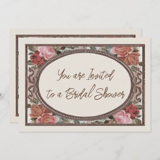 Bruids Douche uitnodiging Ivoor  Rozen (Voorkant / Achterkant)