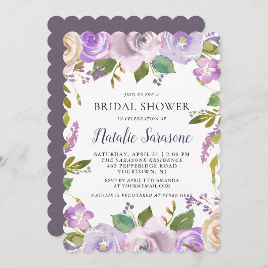 Bruids Douche Uitnodiging Lente Bloemen Waterverf (Voorkant / Achterkant)