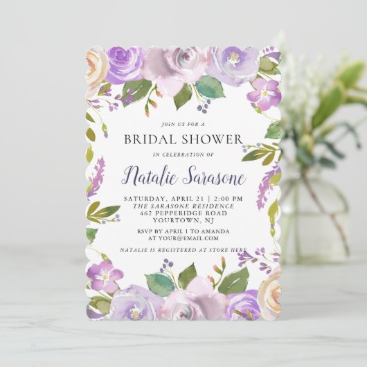 Bruids Douche Uitnodiging Lente Bloemen Waterverf (Staand voorkant)