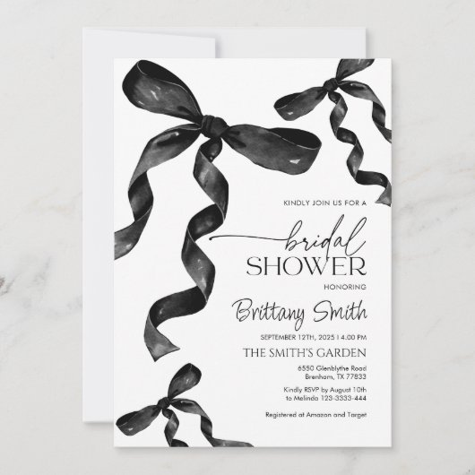 Bruids Douche Uitnodiging met Zwarte strikken (Voorkant)